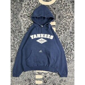 2000s Adidas New York Yankees Navy Blue Pullover Hoodie Size Large